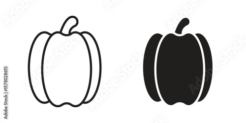 Capsicum icon symbol set in black. line and flat icons