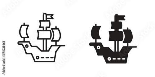 Caravel icon symbol set in black. line and flat icons