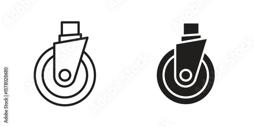 Cart trolley wheel icon symbol set in black. line and flat icons