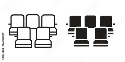 Cinema seat icon symbol set in black. line and flat icons