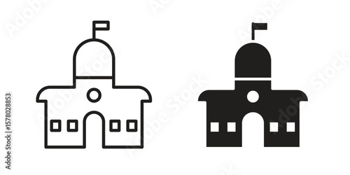 City hall icon symbol set in black. line and flat icons