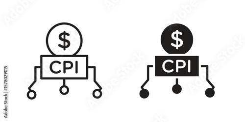 Consumer prices index icon symbol set in black. line and flat icons