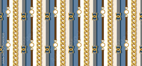 Seamless belt and chain pattern. Design for fabric, wallpaper, wrapping, background.