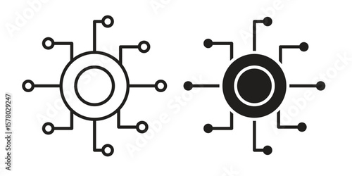 Decentralized icon symbol set in black. line and flat icons