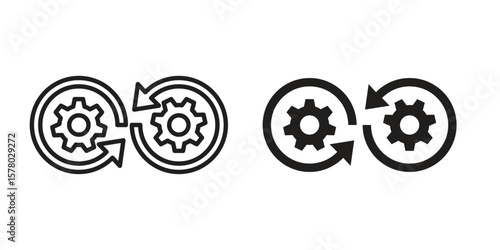 Devops icon symbol set in black. line and flat icons