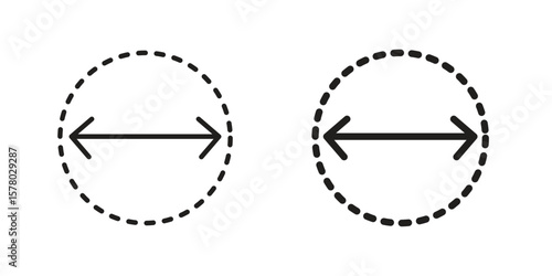 Diameter icon symbol set in black. line and flat icons