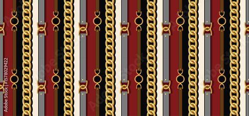 Seamless belt and chain pattern. Design for fabric, wallpaper, wrapping, background.