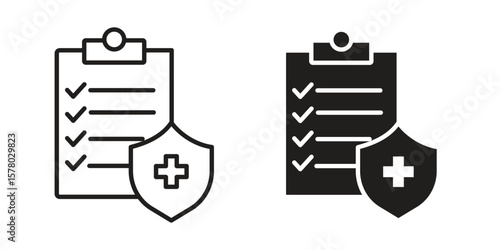 Health insurance icon symbol set in black. line and flat icons