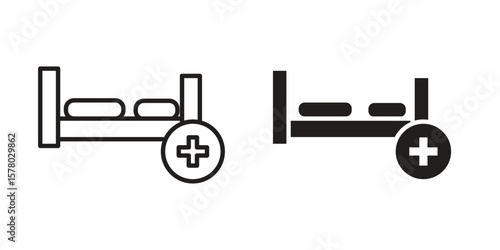 Hospital bed icon symbol set in black. line and flat icons