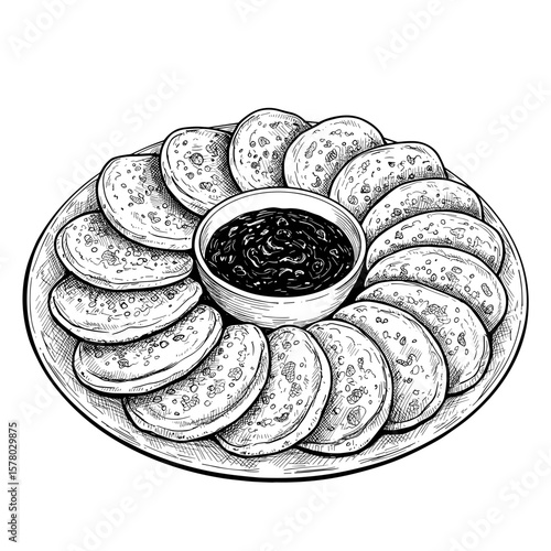 Baghrir pancakes with honey sauce arranged on a decorative plate  