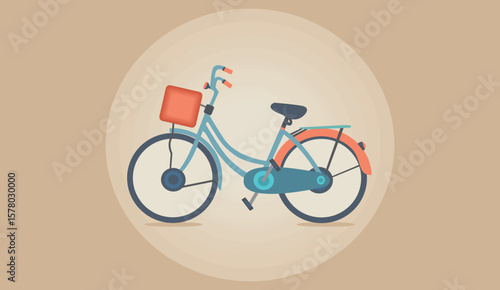 Colorful vintage women's bicycle with basket - vector illustration
