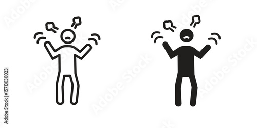 Irritated human icon symbol set in black. line and flat icons