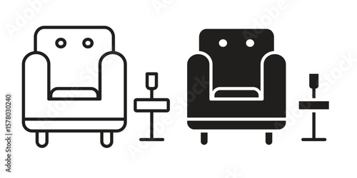 Lounge icon symbol set in black. line and flat icons