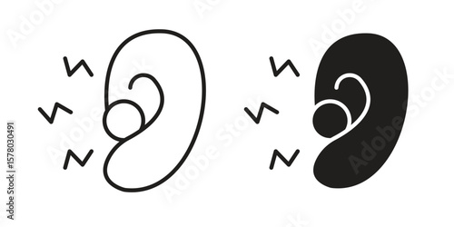 Otitis icon symbol set in black. line and flat icons