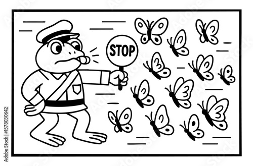 frog transit warden of boboletas fun illustration to color children's coloring book