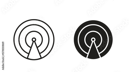 Radar detection icon symbol set in black. line and flat icons