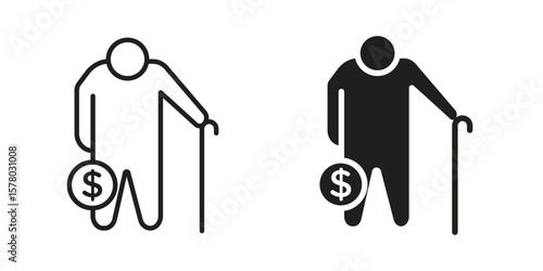 Retirement icon symbol set in black. line and flat icons