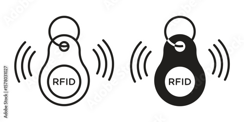 RFID key tag icon symbol set in black. line and flat icons