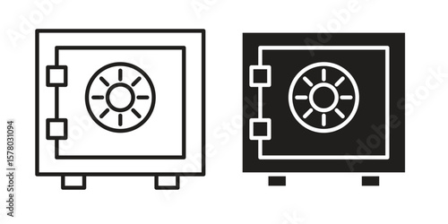 Safe icon symbol set in black. line and flat icons