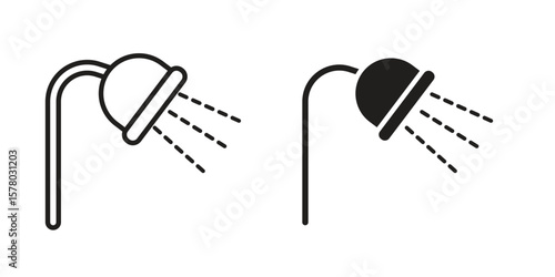 Shower Head icon symbol set in black. line and flat icons