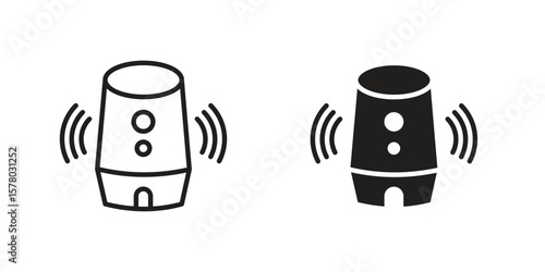 Smart speaker icon symbol set in black. line and flat icons