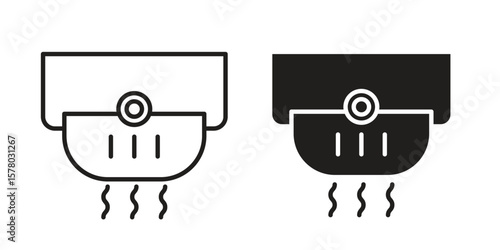 Smoke detector icon symbol set in black. line and flat icons