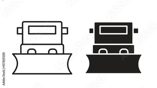 Snowplow icon symbol set in black. line and flat icons