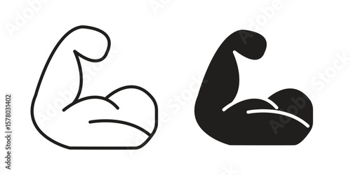 Strong arm icon symbol set in black. line and flat icons