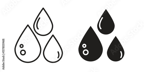 Tear drop icon symbol set in black. line and flat icons