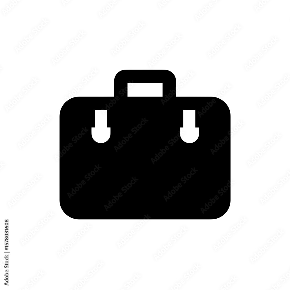 Illustration of a solid briefcase with a handle and two clasps in a graphic style format Illustration of a solid briefcase with a handle and two clasps in a graphic style format