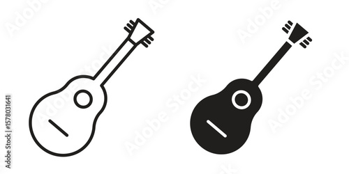 Ukulele icon symbol set in black. line and flat icons