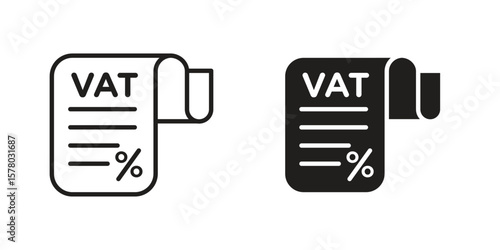 Value added tax VAT icon symbol set in black. line and flat icons