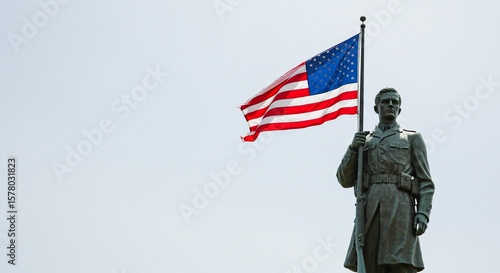 Statue of a Soldier with the American Flag
