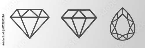Elegant Diamond and Gemstone Outline Icons for Jewelry and Luxury Designs