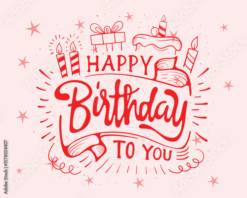 Happy Birthday wish design, Birthday icons vector Pink background red fonts