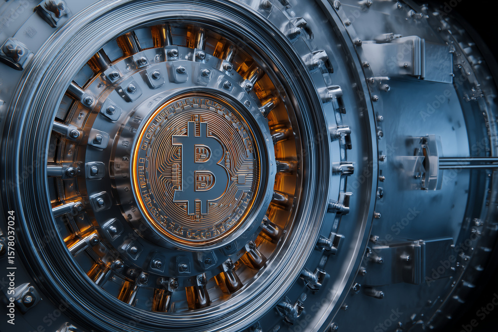 Fototapeta premium Bitcoin Vault - Advanced Cryptocurrency Security and Storage