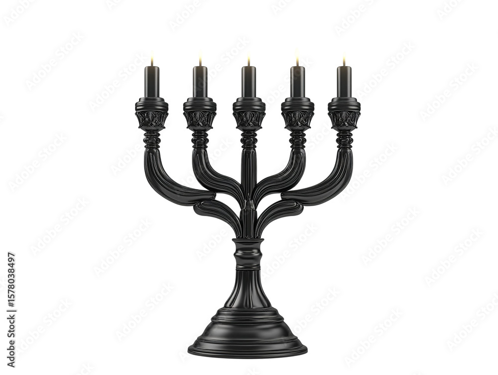 Fototapeta premium Elegant black candelabra with five candle holders, creating a sophisticated ambiance for any setting.