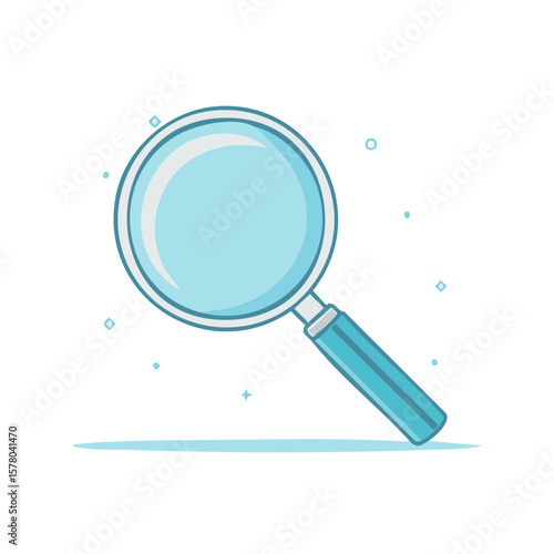 Single cartoon magnifier lens design isolated on a white background symbolizing discovery and investigation