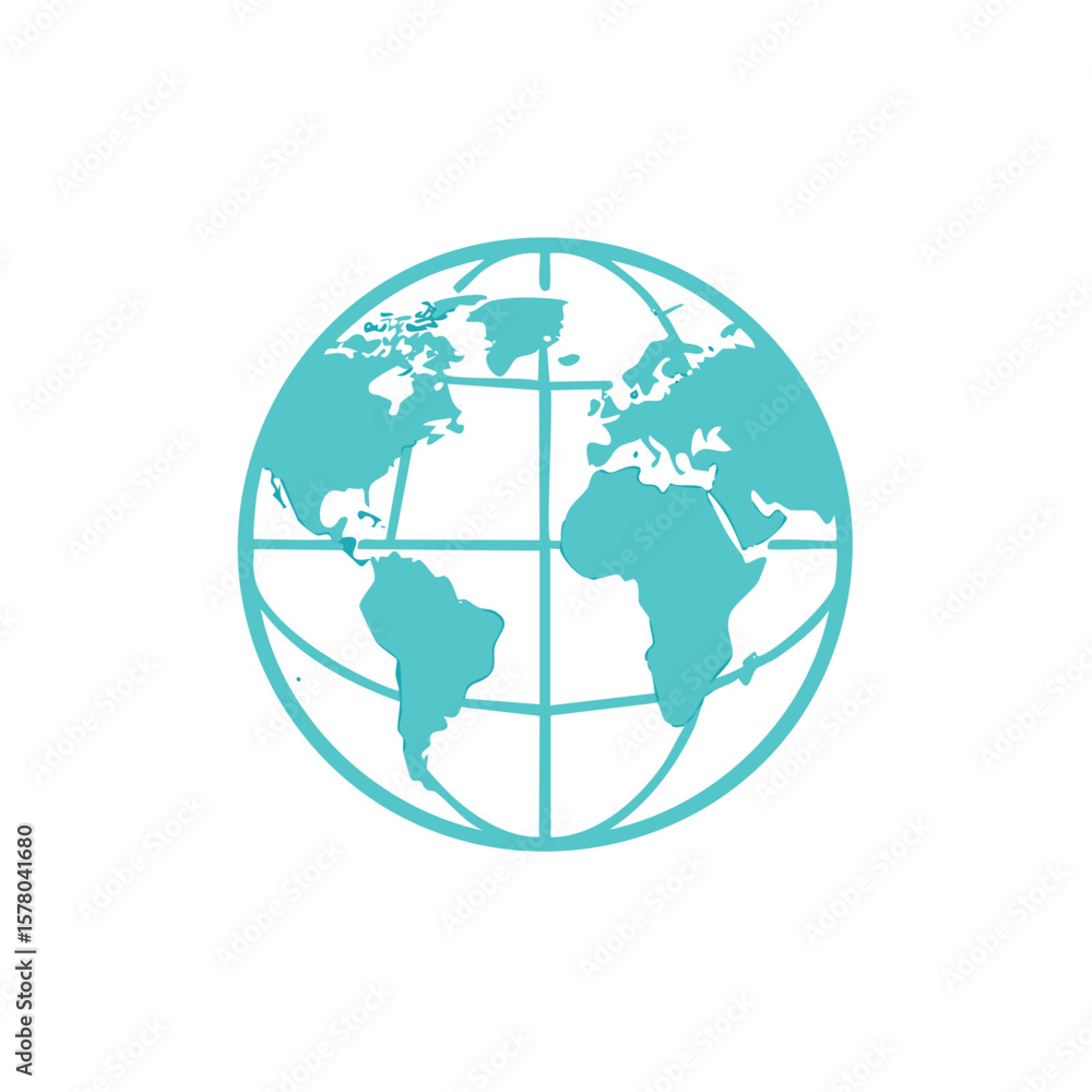 Fototapeta premium Teal World Globe Graphic with Continents for Cartography and Global Communication Designs