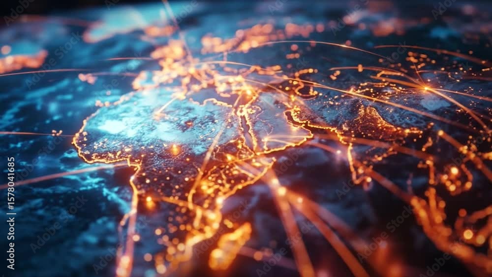 Global network visualization showing interconnected digital pathways ...