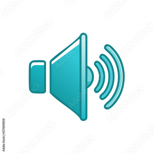 Cyan Speaker with Sound Waves Broadcasting Audio, Music, Volume, or Notification Icon Design