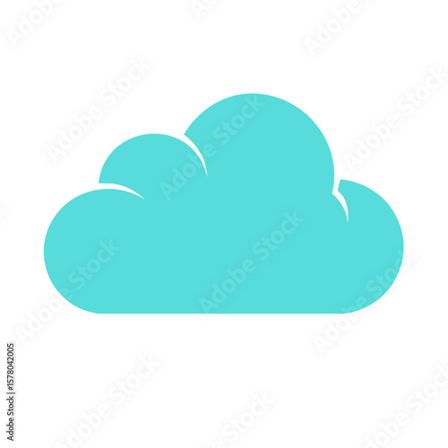 Illustration of Fluffy Cloud Shape in Cyan on White Background