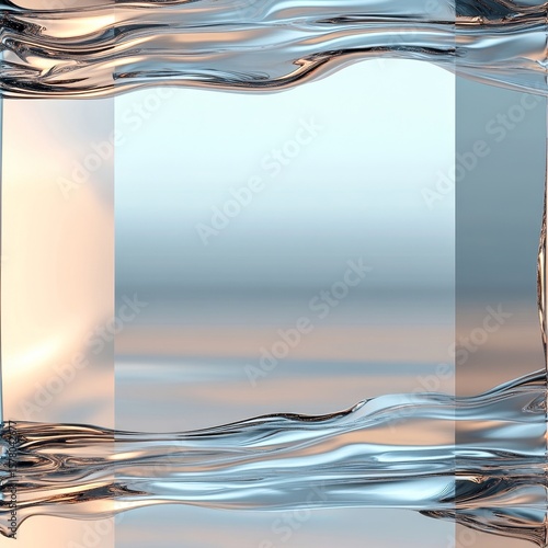 featuring a fusion of reflective liquid metal and soft organic textures enclosed by a sleek modern border futuristic and isolated