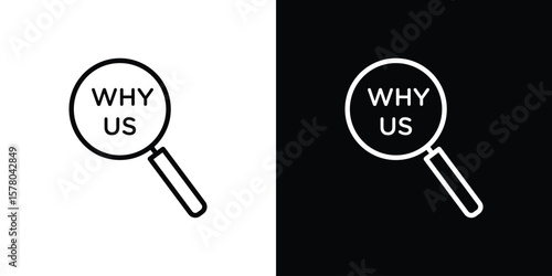 Why us icon in vector. Logotype