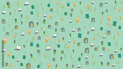 Colorful Outline Preschool and School Kids Icons Seamless Pattern for Education Background