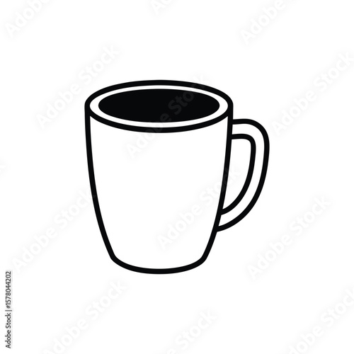 Simple black and white line drawing of a coffee mug isolated on white background