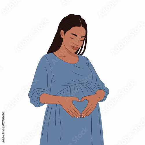 Pregnant Woman Making Heart Shape on Her Belly with Hands, Symbol of Love and Motherhood