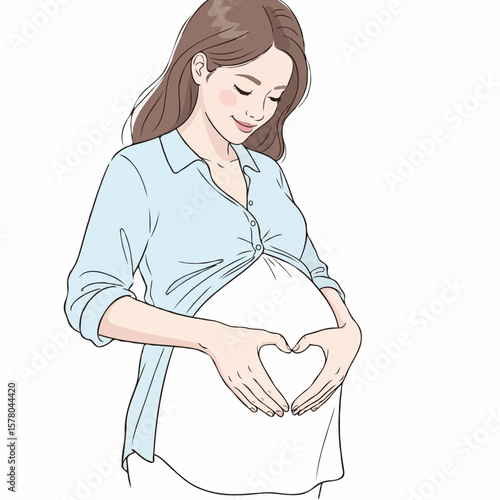 Pregnant Woman Making Heart Shape on Her Belly with Hands, Symbol of Love and Motherhood