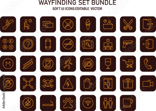 Essential vector wayfinding icon bundle with a soft user interface and modern editable design aesthetic suitable for