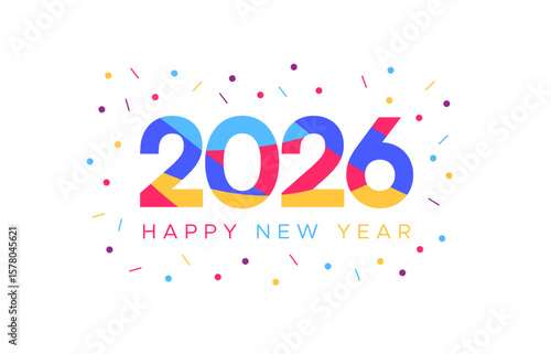 Colorful 2026 Happy New Year Design with Dotted Confetti Background for Festive Celebration Themes
colorful new year 2026 typography logo on white background